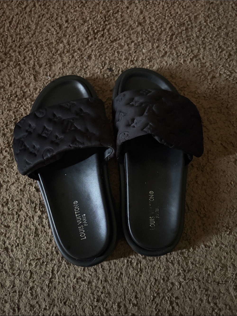 Louis Vuitton Black Quilted Monogram Slide Sandals